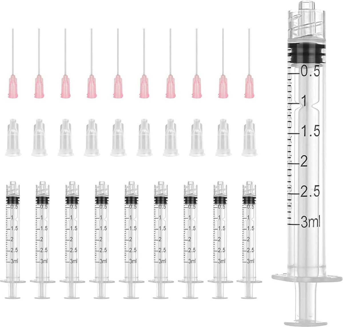 10 stuks 3ml spuit set, kunststof spuiten met 10 stompe naalden, spuiten met 10 doppen, spuit voor industrieel laboratorium olie inkt lijm vloeistofmeting plantenbewatering