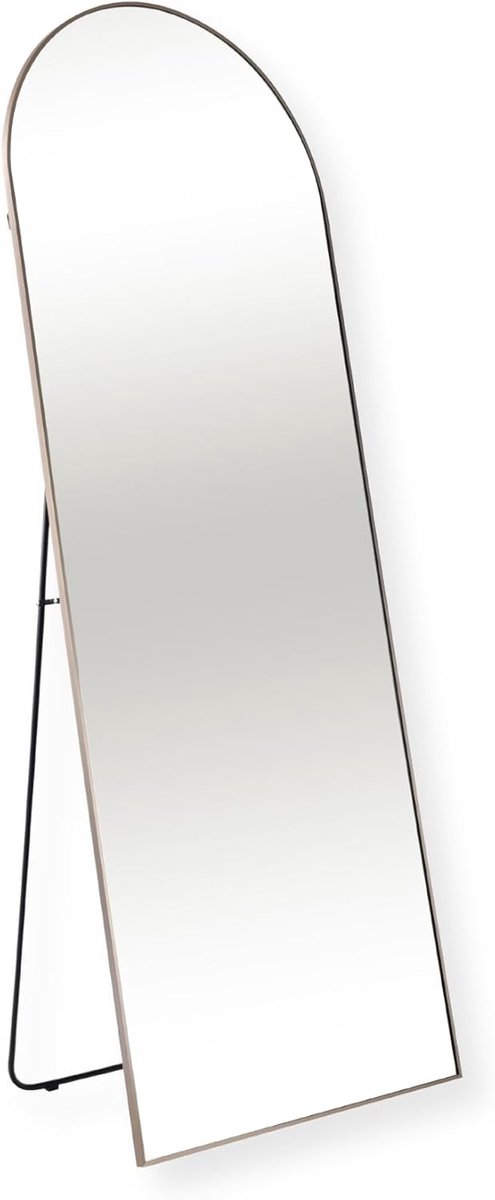 Passpiegel - Minimalistische Design Wandspiegel - Staande Spiegel met Metalen Rand - Taupe - 160x60x4 CM