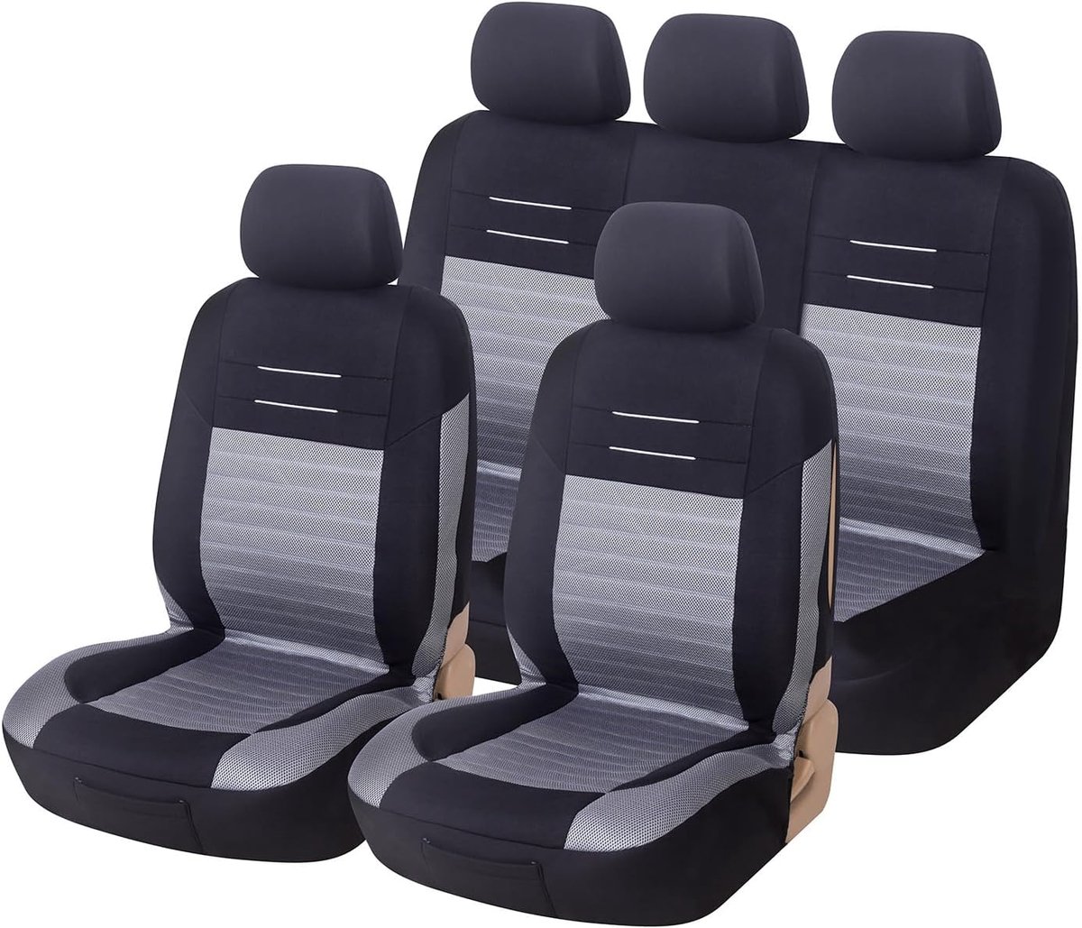 Autostoelhoezen Set Universeel Versie 2026 | Stoelhoezen voor Voorstoelen en Achterbank in Grijs | Auto Accessoires Interieur Decoratie