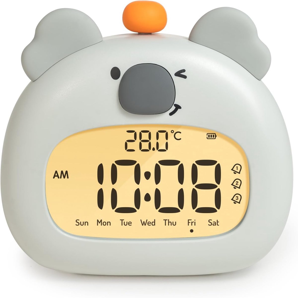 Koala Kinderwekker, nachtwekker met koala-nachtlampje, digitaal led-display, 3,15 inch, drie alarmen, weekendmodus, datum, tijd, temperatuur, oplaadbaar, decoratie voor babykamer