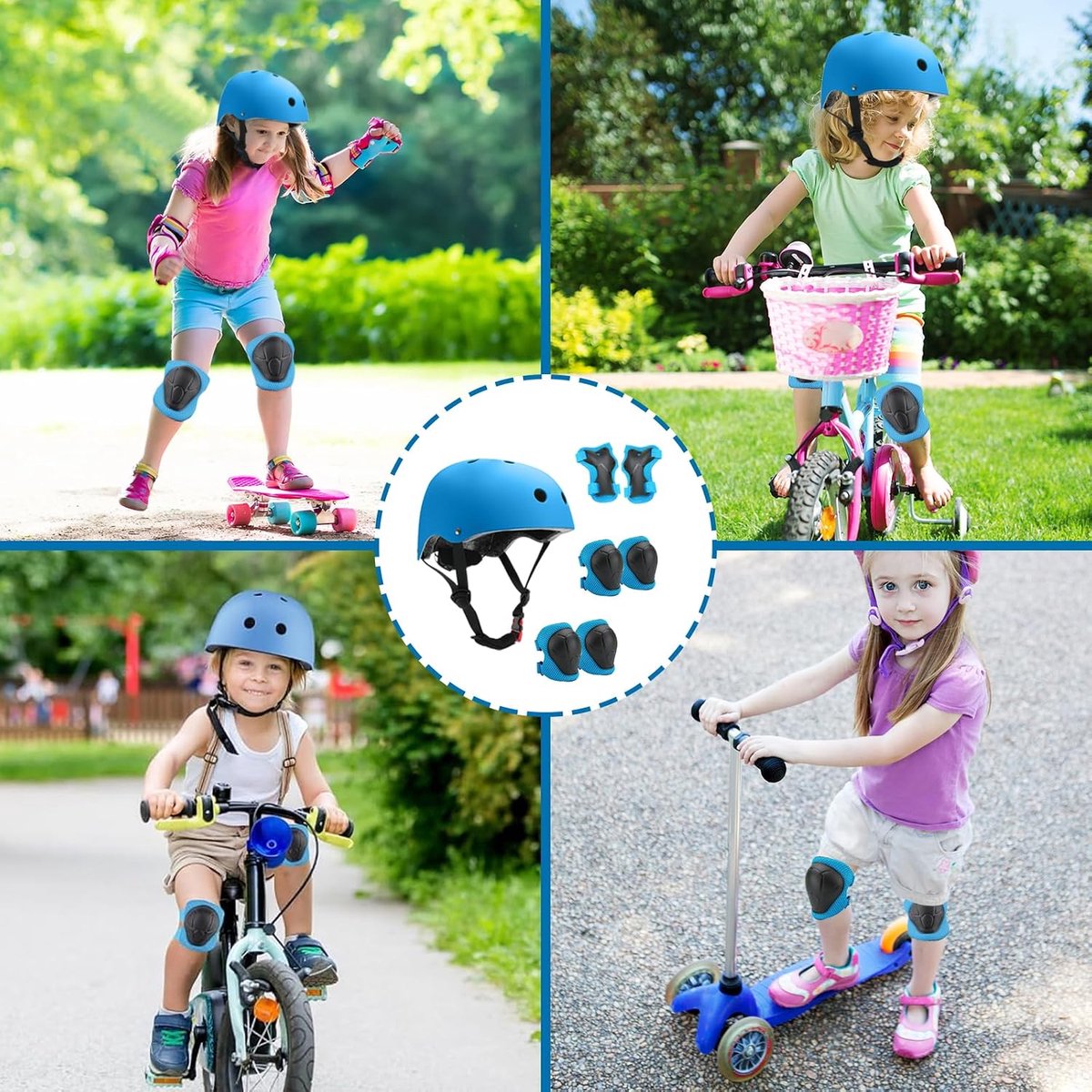 Kniebeschermers voor kinderen met helm, beschermende uitrusting voor inline skates voor kinderen, ademend en verstelbaar, kinderkniebeschermerset voor fiets, skateboard, scooter, voor kinderen