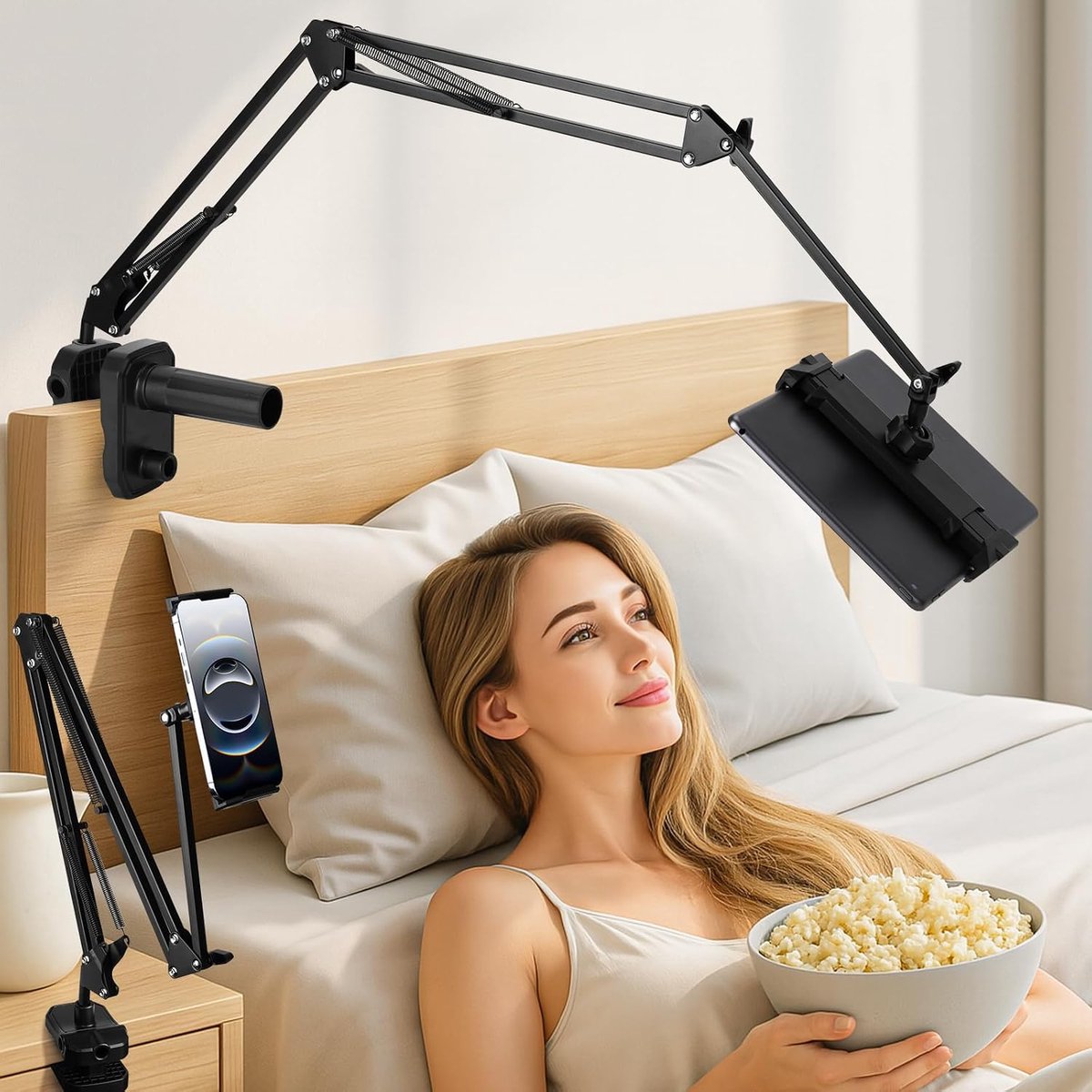 360° verstelbaar met klem voor apparaten van 4,7 tot 13 inch, compatibel met iPad, Samsung Kindle, iPad bed, geschikt voor dikte tot 8 cm