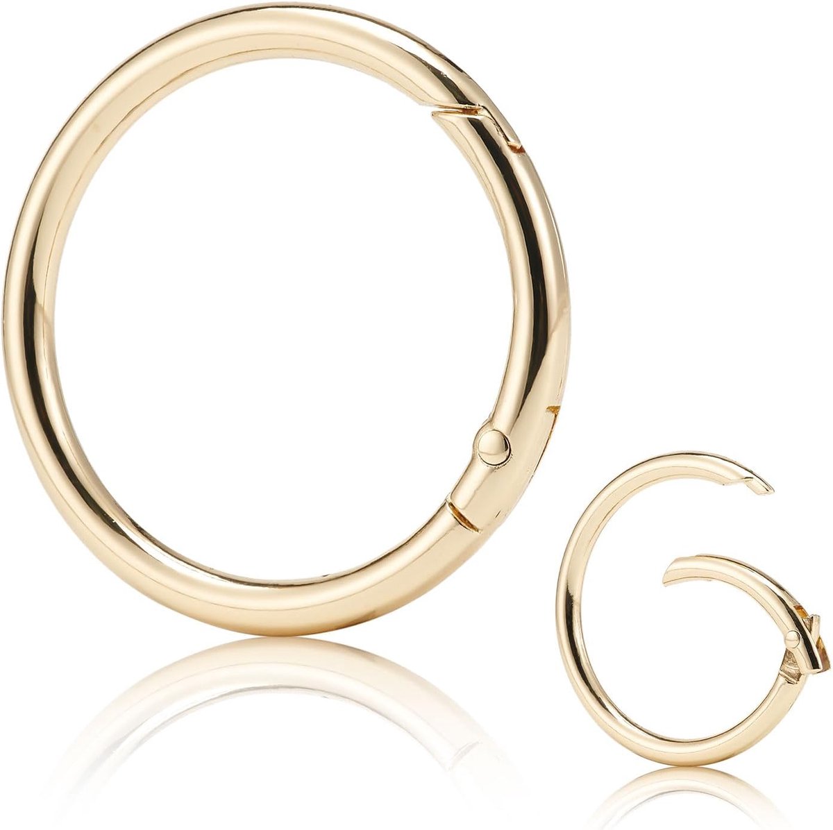10 stuks Trigger Spring Gate O-ringen, metalen ronde veersplitsing karabijnhaak clip voor sleutelhangers, sleutelringen, handtassen, portemonnees, tassen, DIY decoraties (goud 38 mm)