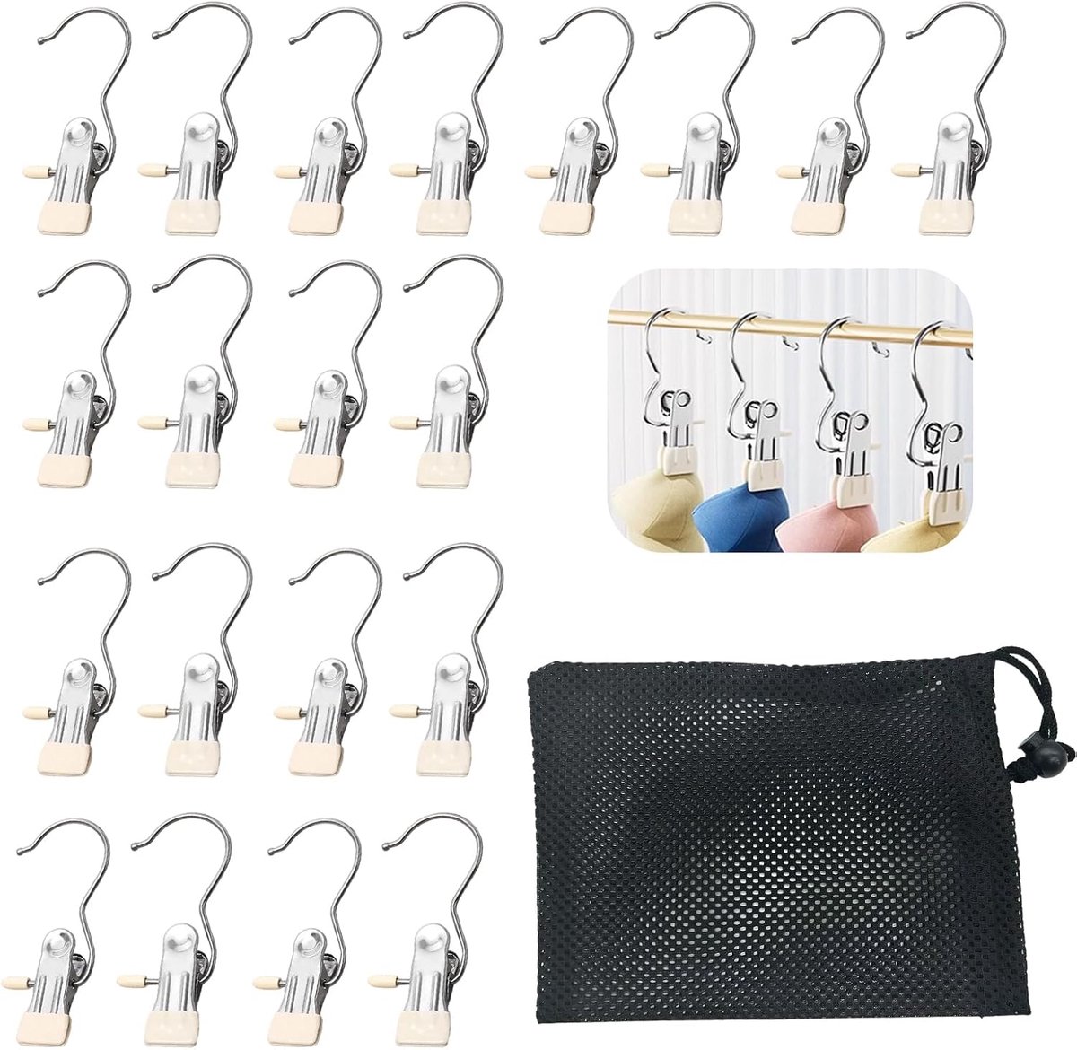 Set van 20 antislip metalen cliphangers, 360 graden kleerhangers voor linnen, broeken, schoenen, handdoeken en accessoires, ideaal voor kast en organisatie (beige)
