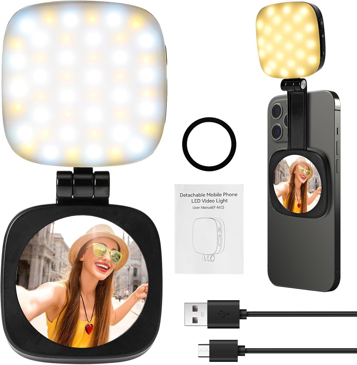 Licht Selfies, Oplaadbare Magnetische Selfie Licht met Spiegel Compatibel met iPhone MagSafe Licht Telefoon met 5 Modes Verlichting Ringlicht LED voor Zoom Make-up Opname Videoconferentie