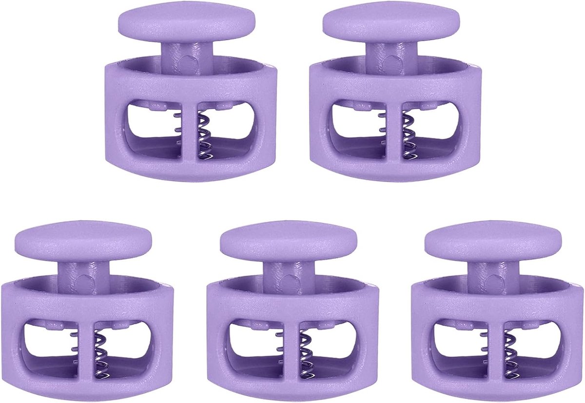 5 stuks kunststof koordstopper, dubbele gat-veer-klemsluiting, clip, elastische sluiting voor trekkoord, paracord, tassen, kleding, handschoenen, vervanging koord, paars