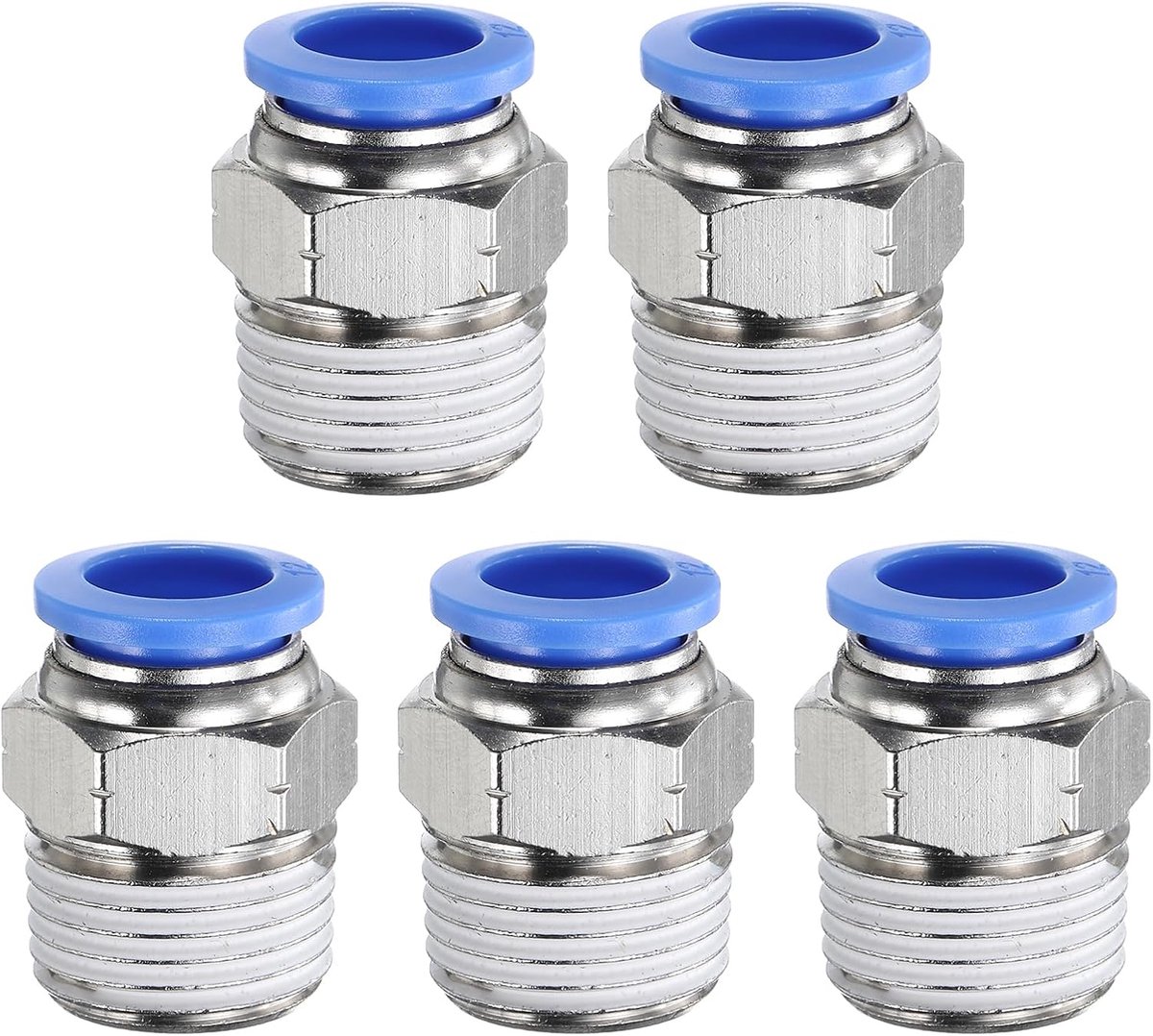 5 stks Push Fittings Om Buis OD 12mm x 1/2" NPT Mannelijke Draad Rechte Koppelingen Union Messing Snelle Aansluiting Voor Luchtremsystemen Voor Aanhangwagens, Blauw