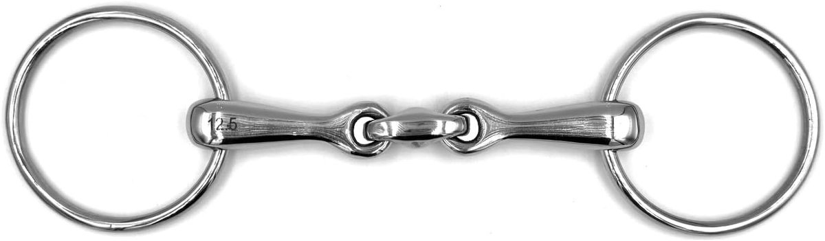 gebit, watertris, dubbel gebroken van roestvrij staal, ringdiameter 65 mm, bitdikte 16 mm (11,5 cm)