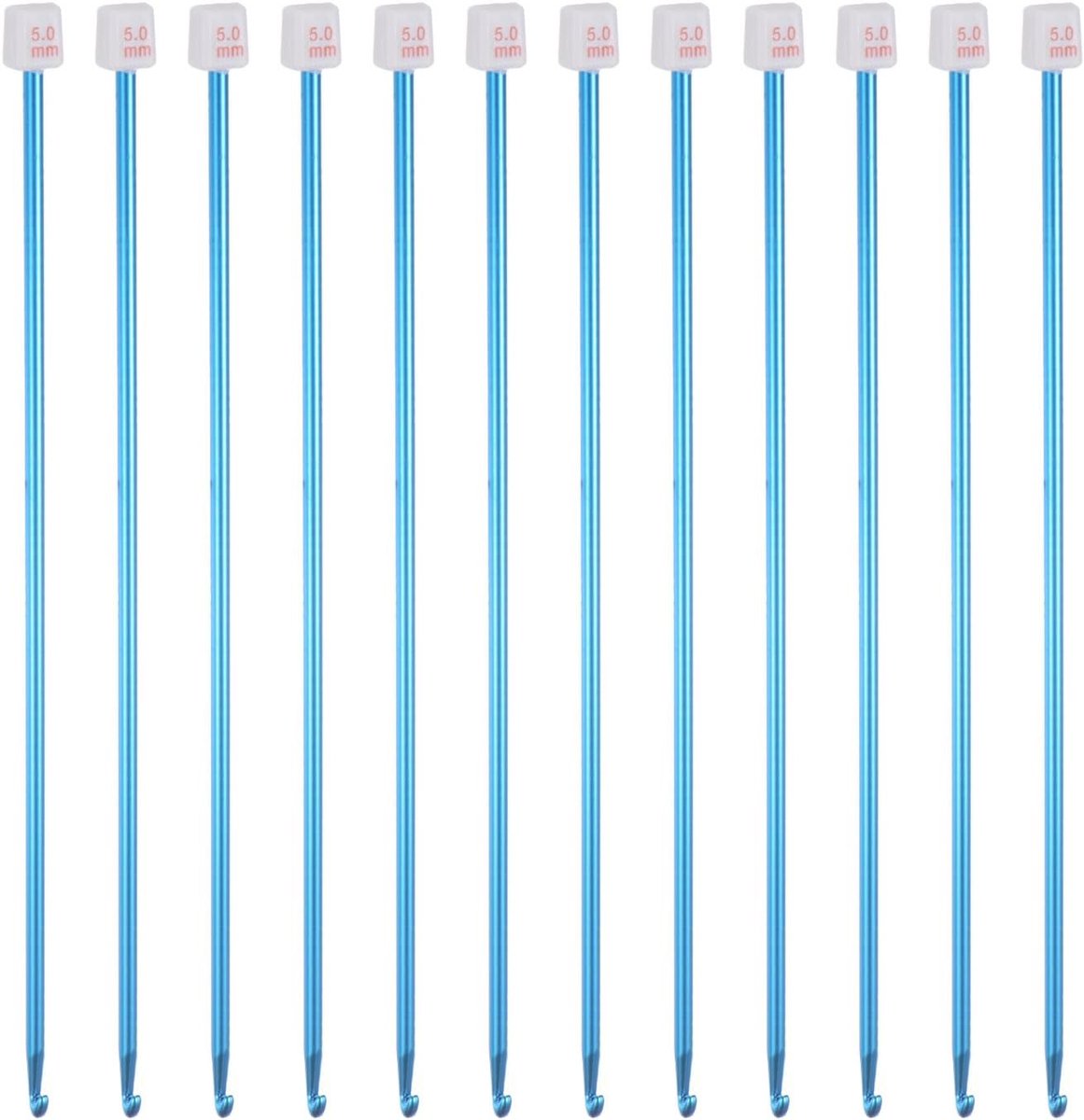 Haaknaalden, 12 stuks, 5 mm (H) breinaalden van aluminium, 27 cm lang, voor haakliefhebbers en beginners, blauw