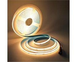 Ledstrip COB 12V, 5 Meter Lichtstrip 480 LEDs/M Warm Wit 3000K Neon Licht Flexibel Super Helder LED Strip Lights met DC-aansluiting voor Feest Toonbank Rek Wooncultuur