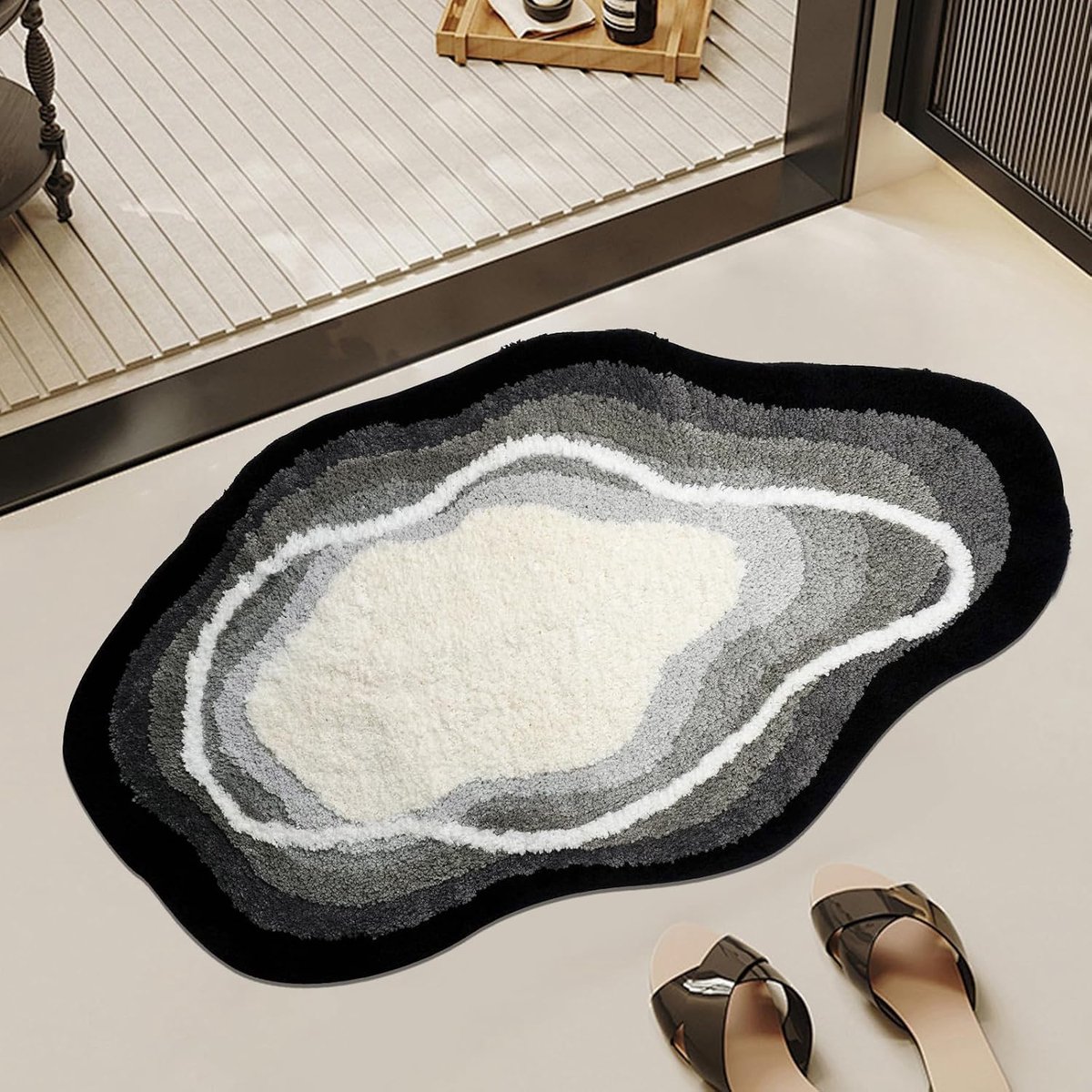 3D Effect Grijs Absorberend Badmat, Snel Drogend Badmat, Niet Glijdende Wasbare Badkamertapijten, Gevlokking Getuft Microvezel Vezels, Pluizig Shaggy Tapijt voor Woonkamer Slaapkamer, 60x100cm