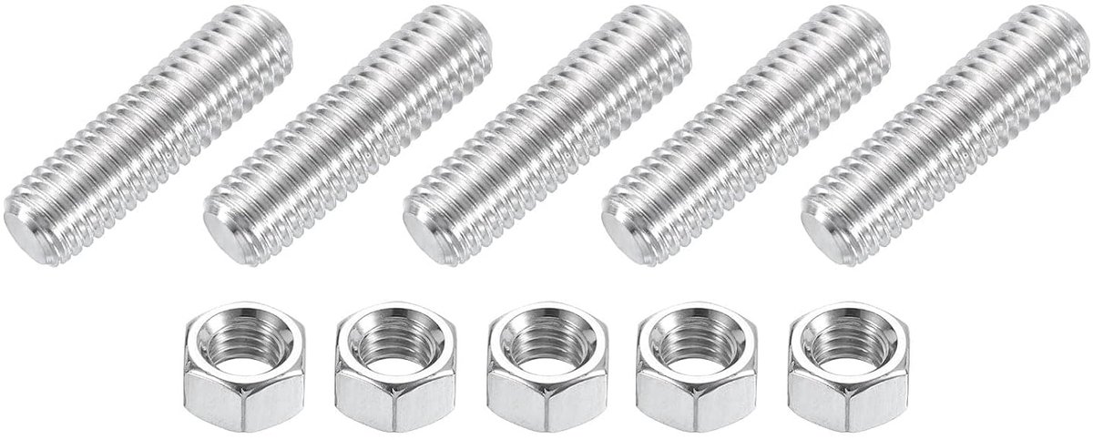 3/8"-16 stang met volledige schroefdraad, 5 stuks 304 roestvrij staal, lange schroefdraadschroef 1,6 inch lengte rechtse schroefdraad voor meubelmontage en bevestiging