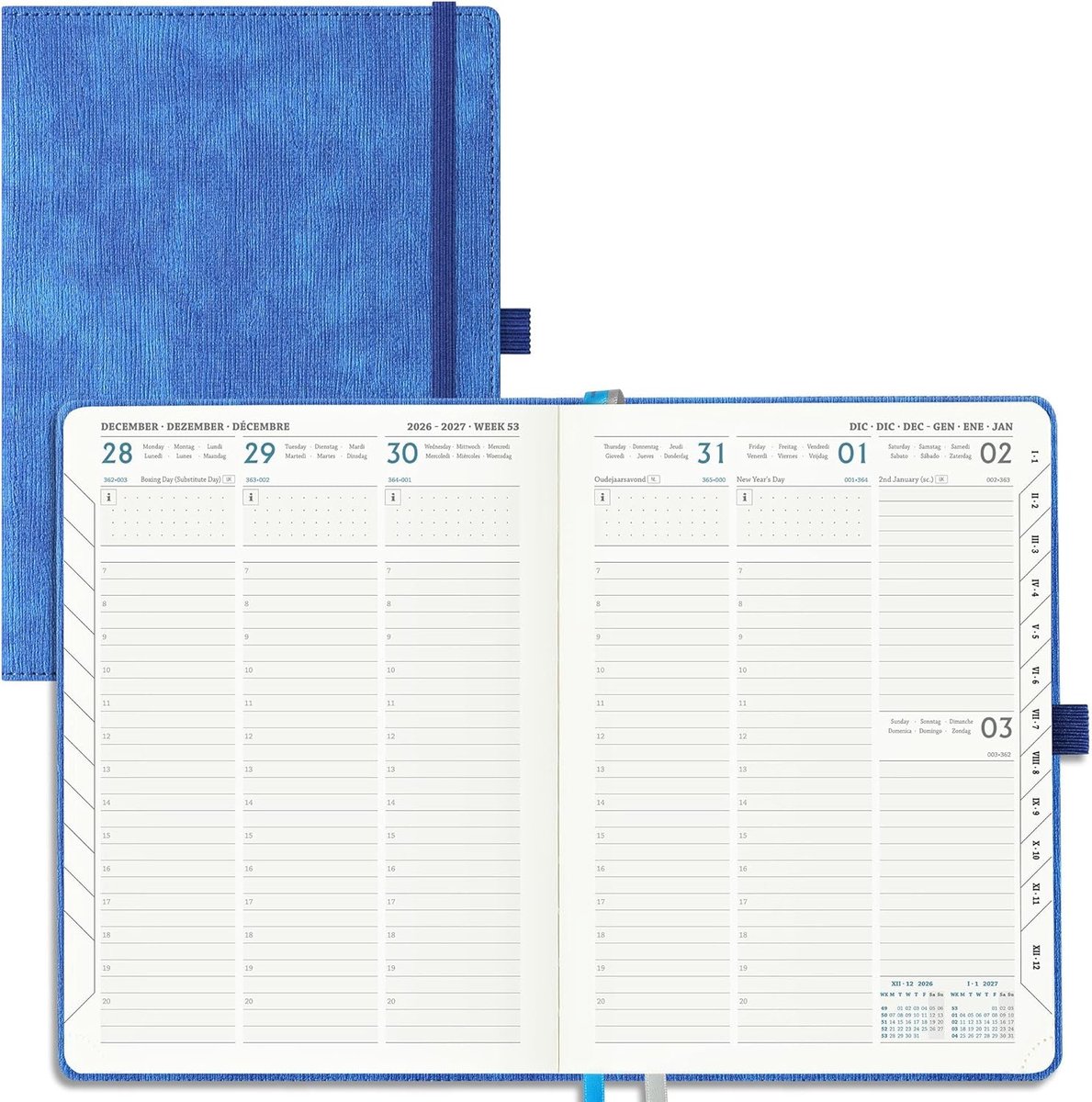 2026 2027: Weekagenda A5 Boekagenda(21,9 x 16,2cm) Schoolagenda 18 Maanden Verticale Weekplanner van Jul.2026 tot Dec.2027, 80 Grams Papier, PU Lederen Kaft, Blauw