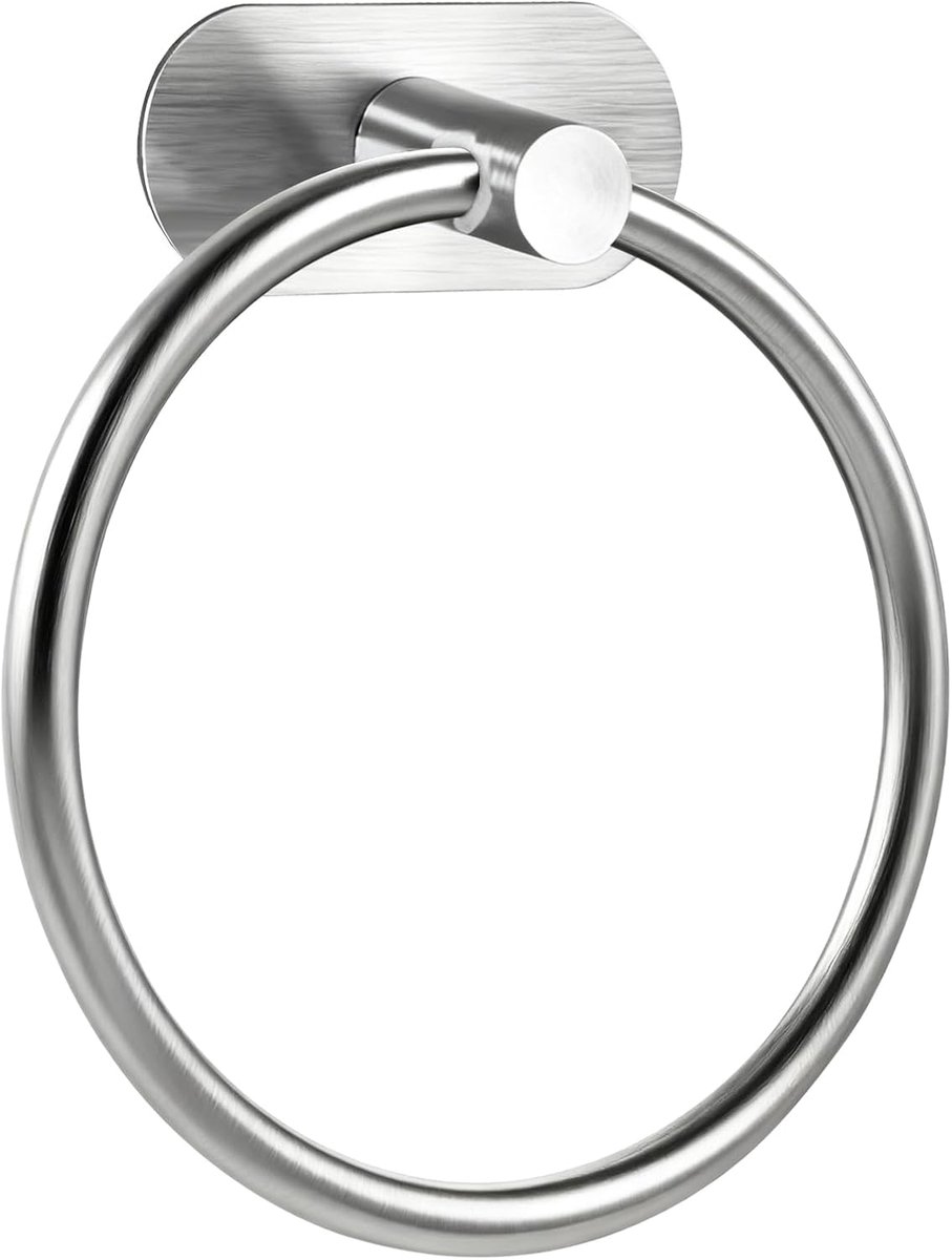 Handdoekring Handdoekhouder, 304 roestvrij staal, wandmontage, rond, zonder boor, zelfklevend, handdoekhouder voor badkamer, keuken en woonkamer (zilver)