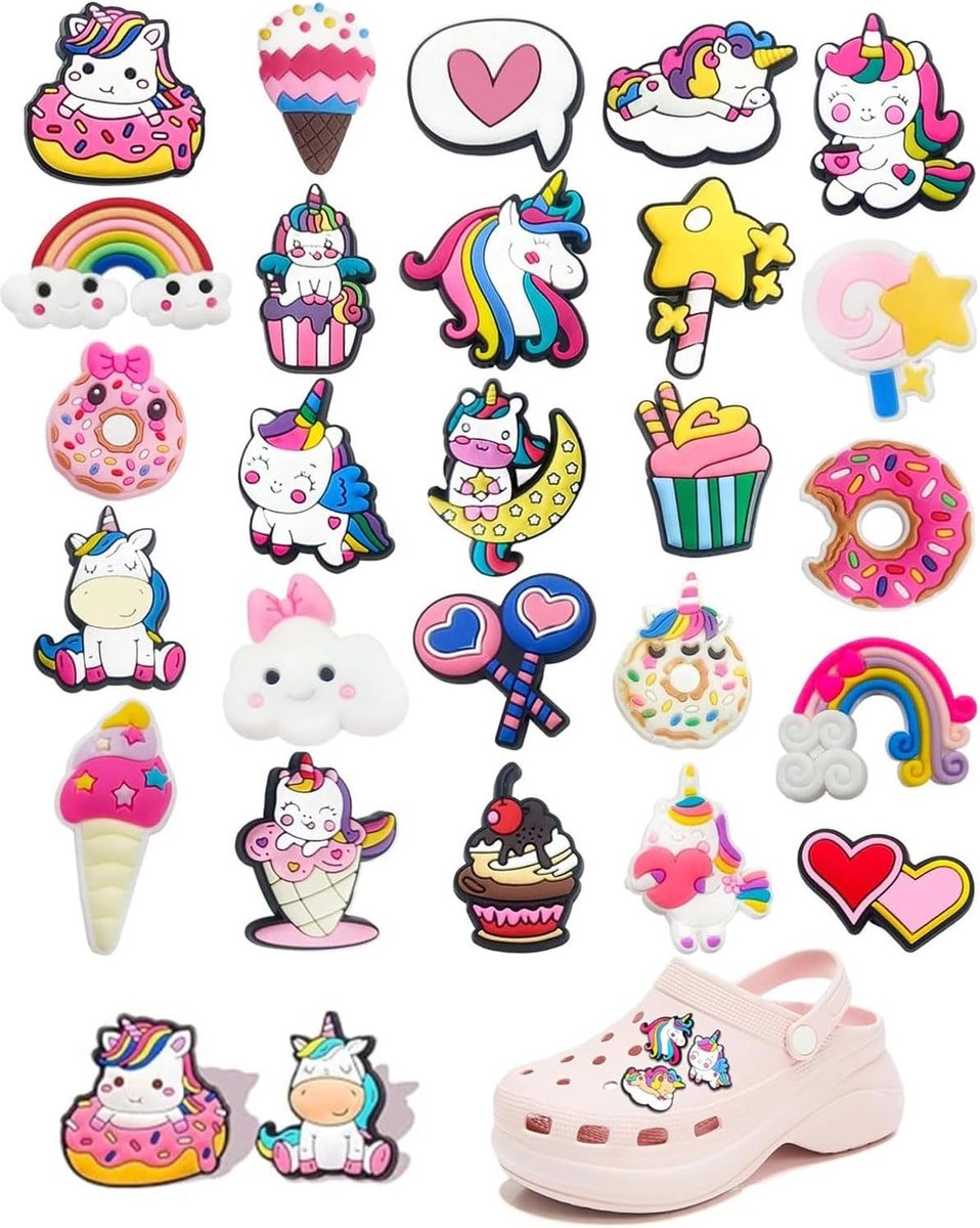 25 stuks decoratieve pinnen, eenhoorn-serie, schoenbedels, accessoires en versieringen voor schoenen, schoenbedels voor clogs schoensieraden voor meisjes, vrouwen, jongens en