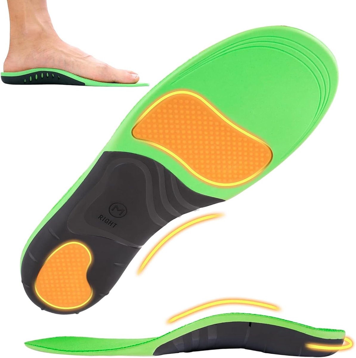 inlegzolen voor dames en heren, voetboogsteun, zachte functionele schoeninlegzolen voor platvoeten, preventie bij plantaire fasciitis, heren en dames, voetboogondersteuning (groen, 41-43