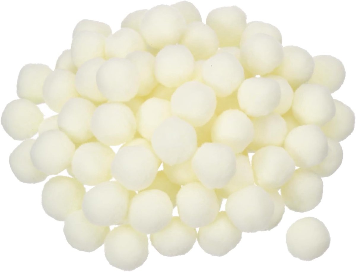 Vilten pompons, 2,5 cm, 25 mm, wit, melk, voor knutselprojecten, doe-het-zelf, 100 stuks