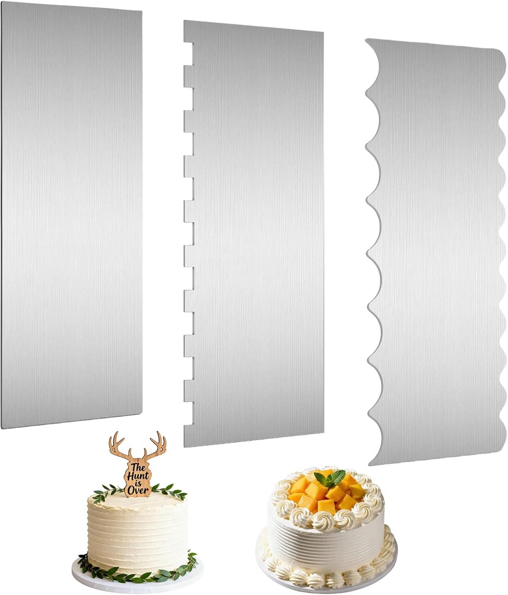 3 stuks taartspatels, taartschrapers, roestvrij staal, taartspatel, taartschraper (22 x 8 cm), voor kamranden en professionele taartdecoratie, ideaal voor mousse, botercrème en taartdeksel