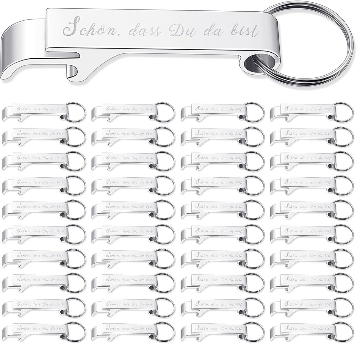 40 sleutelhangers, bierflesopener, flesopener, sleutelhanger, sleutel voor bruiloft, doop, gastgeschenken (Schön, dass Du da bent)