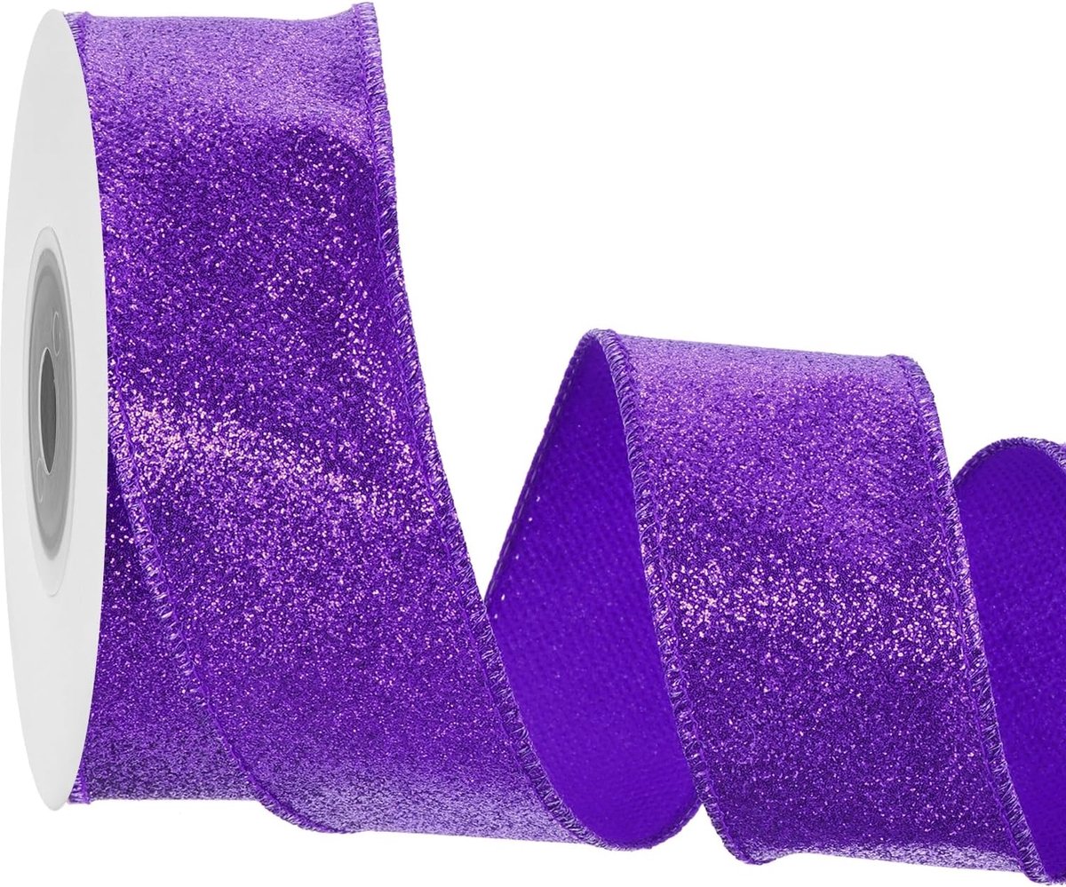 4 cm glitterlint met draadrand paars fonkelend glinsterende lint 4 m voor kerstboom krans decoratie geschenkverpakking met metalen rand
