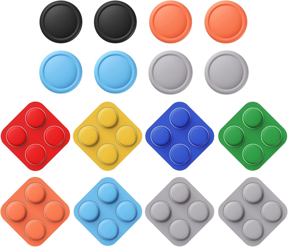 Siliconen Knophoesjes en Duim Grip Set voor Nintendo Switch 2 (2025), 8 Stuks Gekleurde ABXY Richtingsknoppen & 4 Paar Joystickdoppen voor Joycon 2 - Zwart & Grijs & Blauw & Oranje