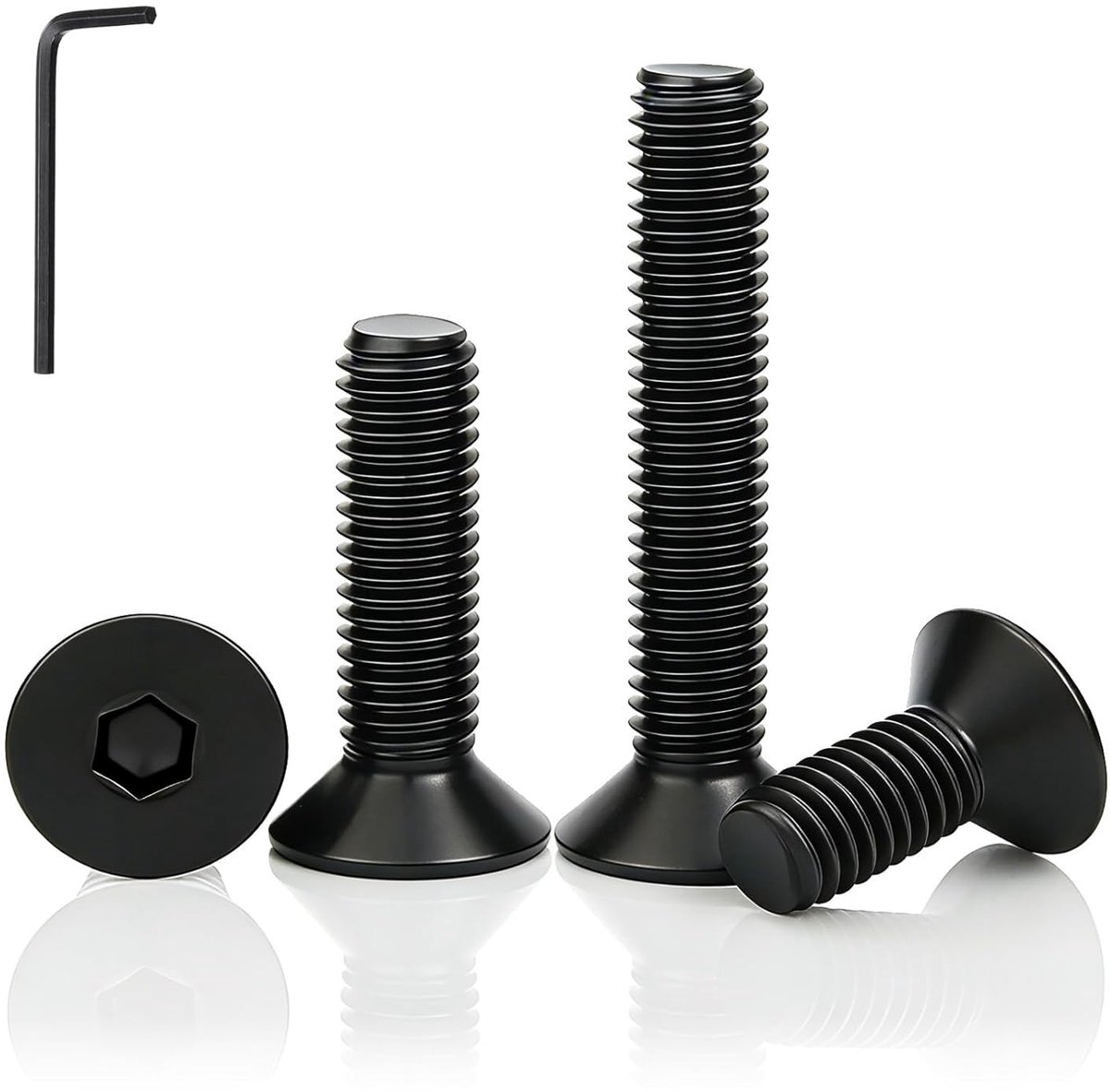 25 stuks M5 x 16 mm schroeven met verzonken kop met binnenzeskant van koolstofstaal, zwart, platte kopschroeven, zeskantschroeven, norm DIN 7991 / ISO 10642 voor mechanische meubels