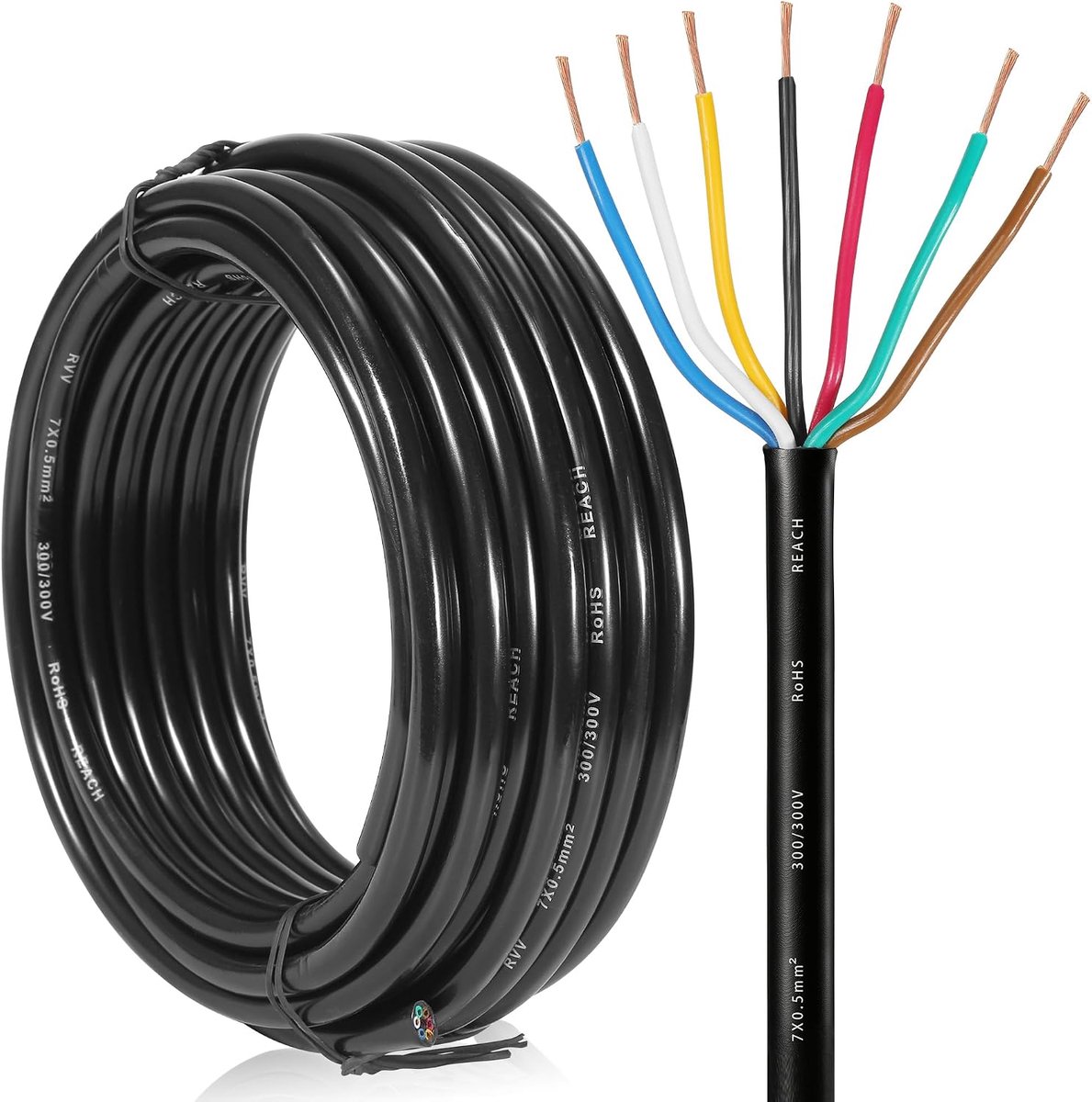 7 Polige Aanhanger Kabel 10M,Aanhanger Verlichting Kabel 7 Kern,Voertuig 7 Aderige Kabel Voor Aanhanger Caravan, Trekkabel 7 Kern,80V 24V 12V 7 Draads Aanhangerkabel 7x0,5 mm²