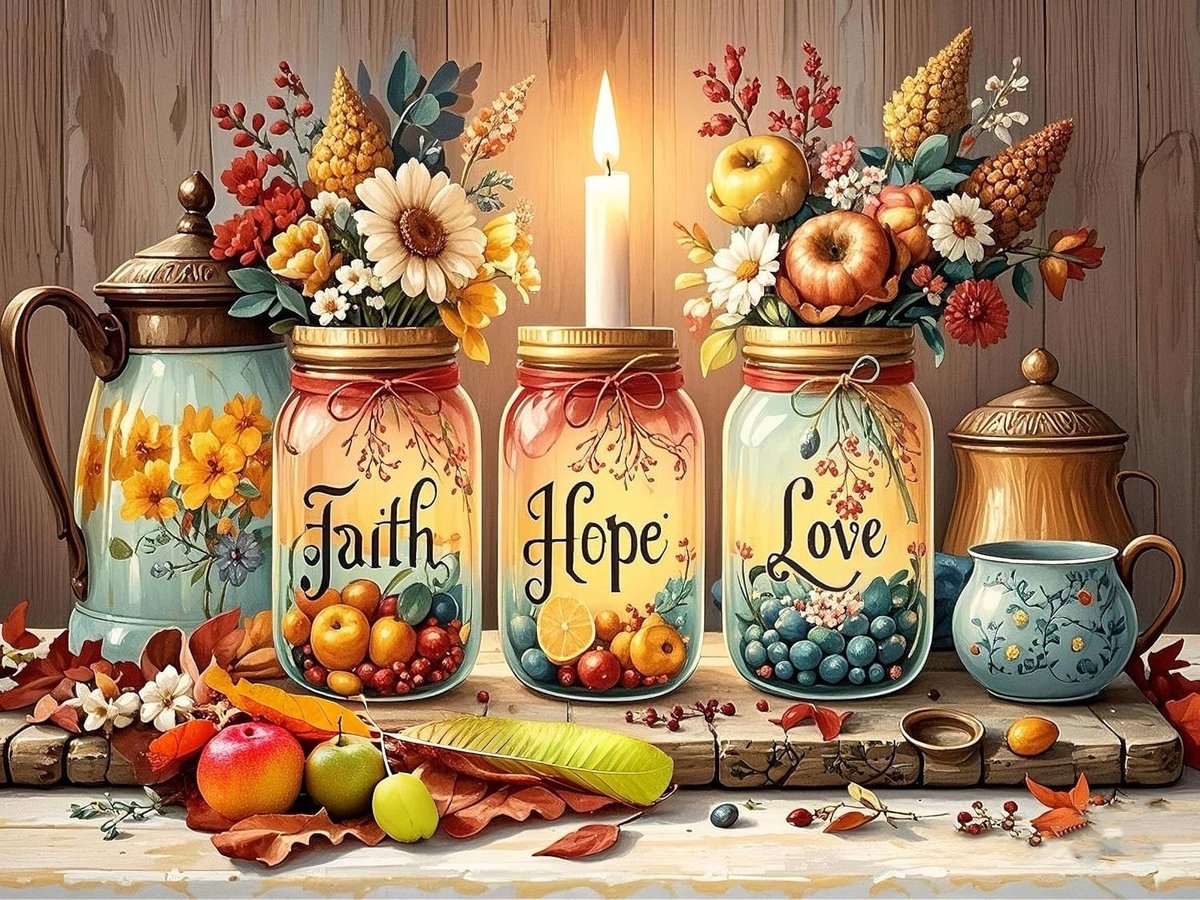 5D Diamond Painting wensfles, herfst, Faith Hope Love, doe-het-zelf diamantkunstset voor volwassenen en beginners, inspirerende herfstdecoratie en oogstfeest, cadeau-idee, wanddecoratie, 30 x 40 cm