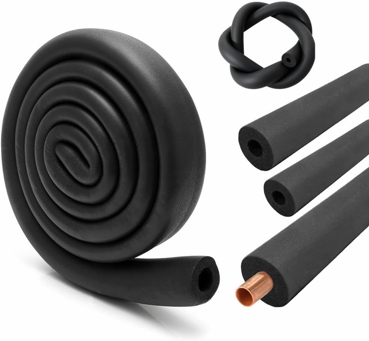 Buisisolatie Schuimstof, Buisisolatie Rubber Ø 32mm Isolatiedikte 9mm Buisisolatie Isolatie Pijp 1,8m Isolatiebuis Isolatiemateriaal voor Verwarming Sanitair Verwarmingsbuis Koperpijp (Zwart)