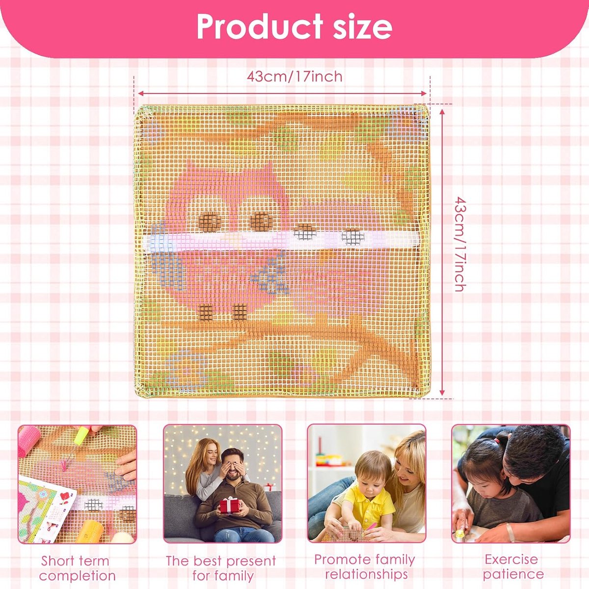 kussen sets Latch Hook kussenset voor kinderen of beginners volwassenen DIY klinkhaak kussenbeschermer tapijt borduurwerk set DIY knopentapijt knoppakket voor thuisbank decor 43x43cm (uil)