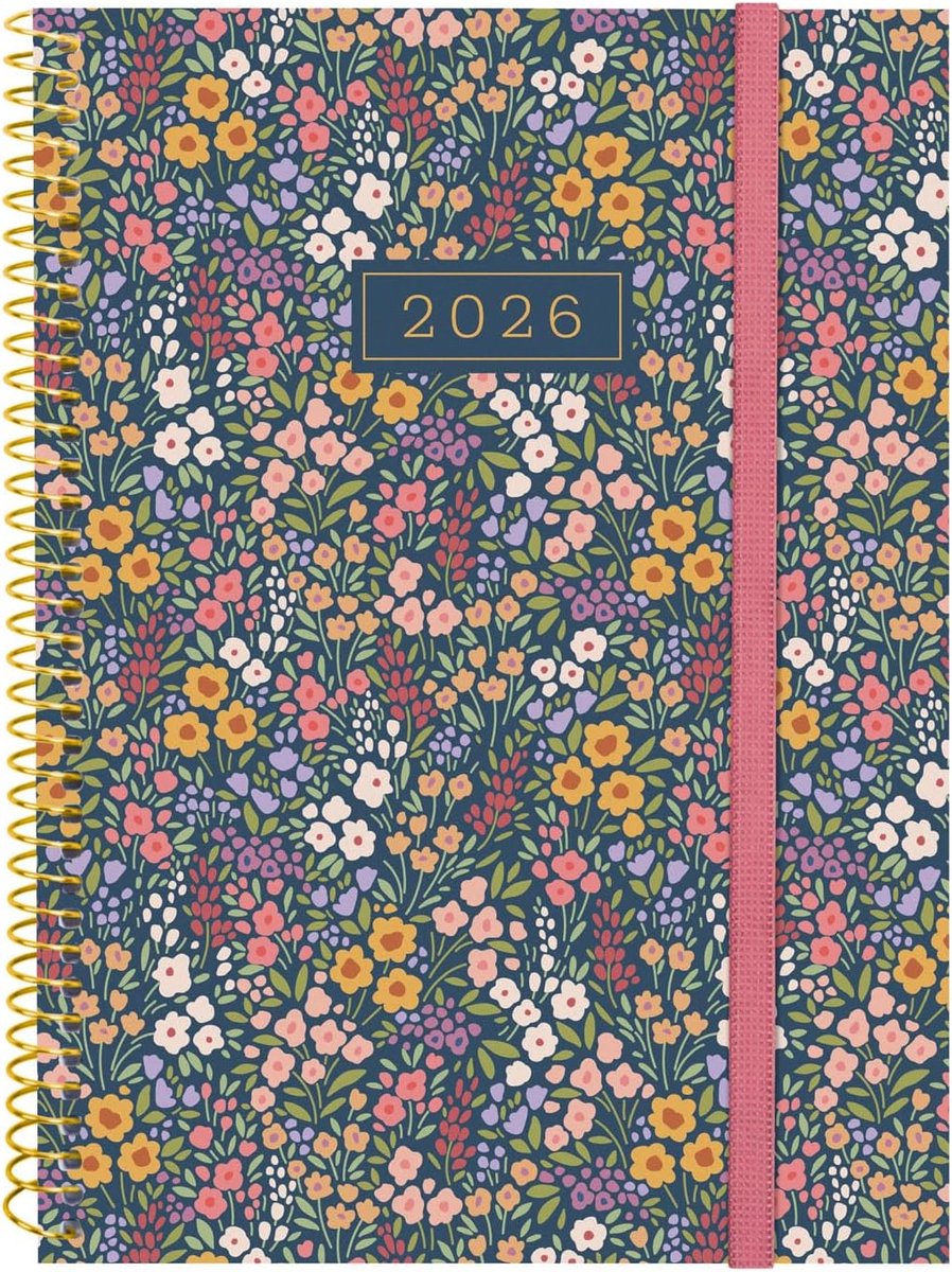 - Spiraalkalender 2026 week horizontale lay-out | januari - december 12 maanden | jaarplanner 2026 met elastiek | deksel van polypropyleen spiraal design collectie - Flora - Italiaans