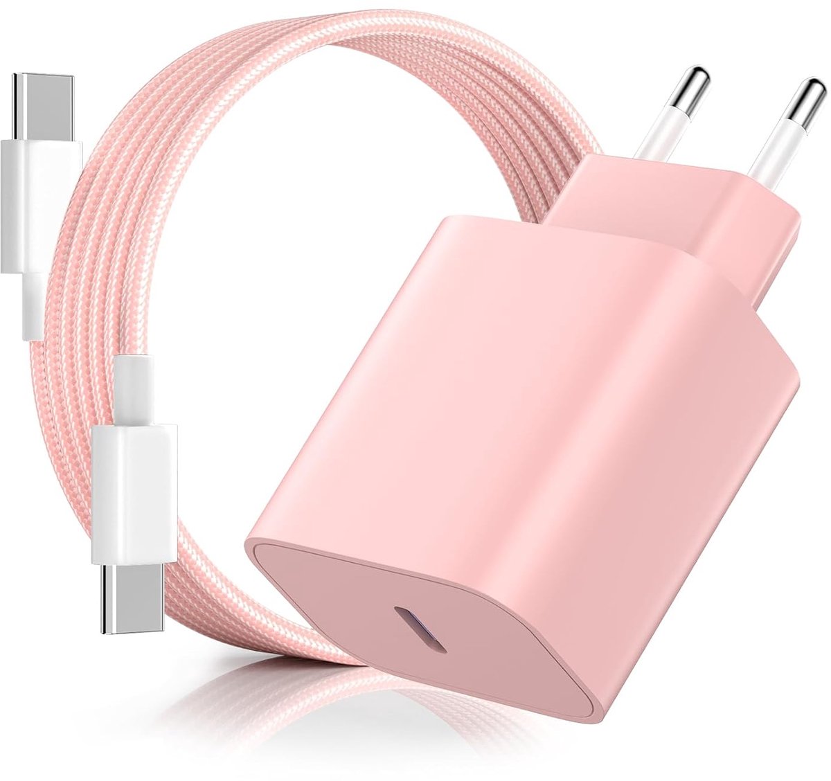 20W USB C Snellader Oplaadkabel voor iPhone 16 15, PD3.0 USB C Voeding Stekker Power Adapter met 2m Type C Oplaadkabel voor Phone 16/16 Pro/16 Pro Max/16 Plus/15 Pro/15 Pro Max/15 Plus - Roze