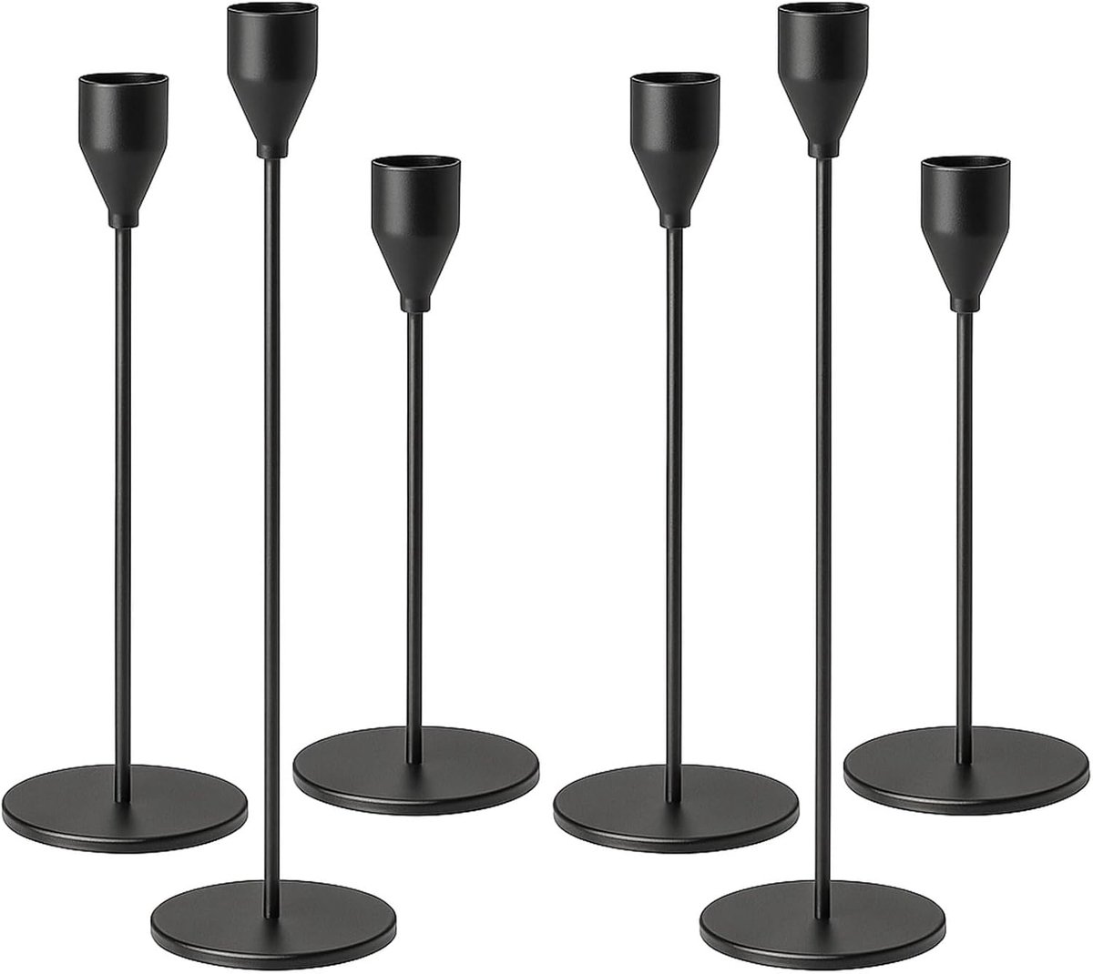 Set van 6 tafelkaarsenhouders van zwart metaal, 33/29/23 cm, vintage kaarsenhouders voor bruiloften en romantische diners, bruiloftsdecoratie met kaarsen voor jubilea en feestjes (zwart)