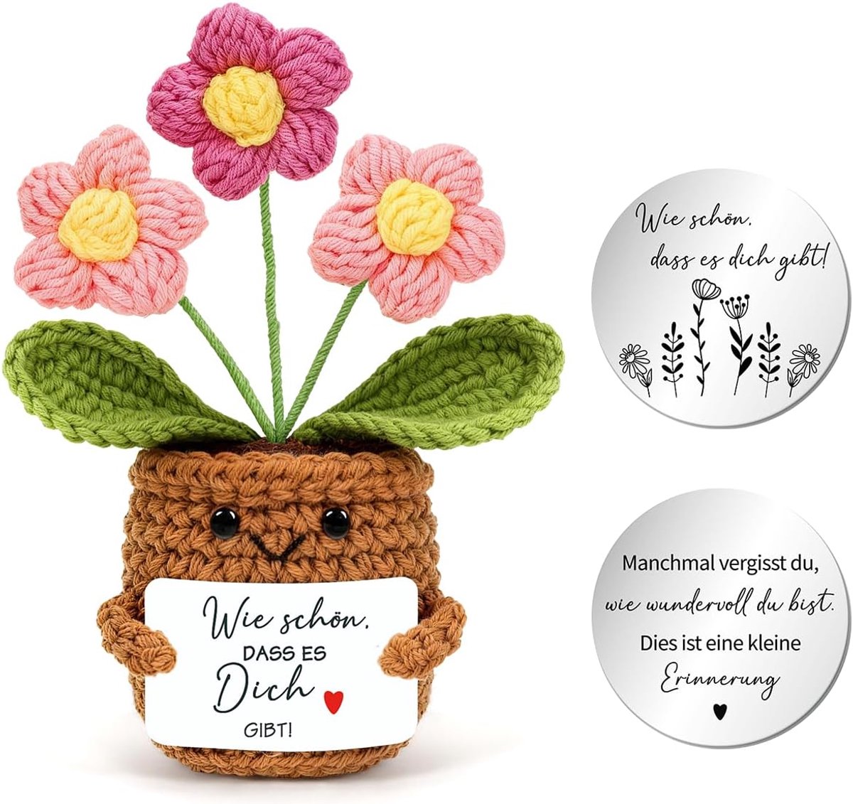 bloemen, Pocket Hug Duits met omarming, geluksbrenger, gebreide bloemenpop, positieve bloem, cadeau voor vriend, familie, collega's Z16-4