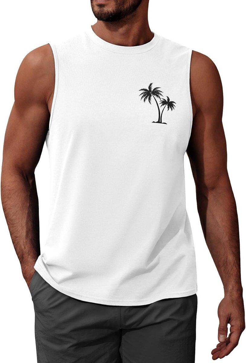 Heren Top Vest Mouwloos T-Shirt Ronde Hals Gedrukt Tank Top Zomer Palmboom Strand Vakantie Mannelijke Casual Losse Lichtgewicht Top