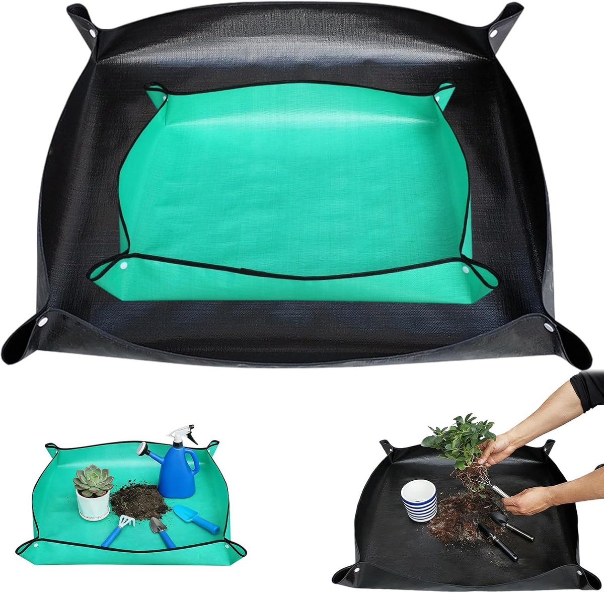 plantenmat, 2 stuks, 66 x 66 cm en 100 x 100 cm, opvouwbare en draagbare plantenonderlegger met klittenbandsluiting voor tuin, balkon en kamerplanten