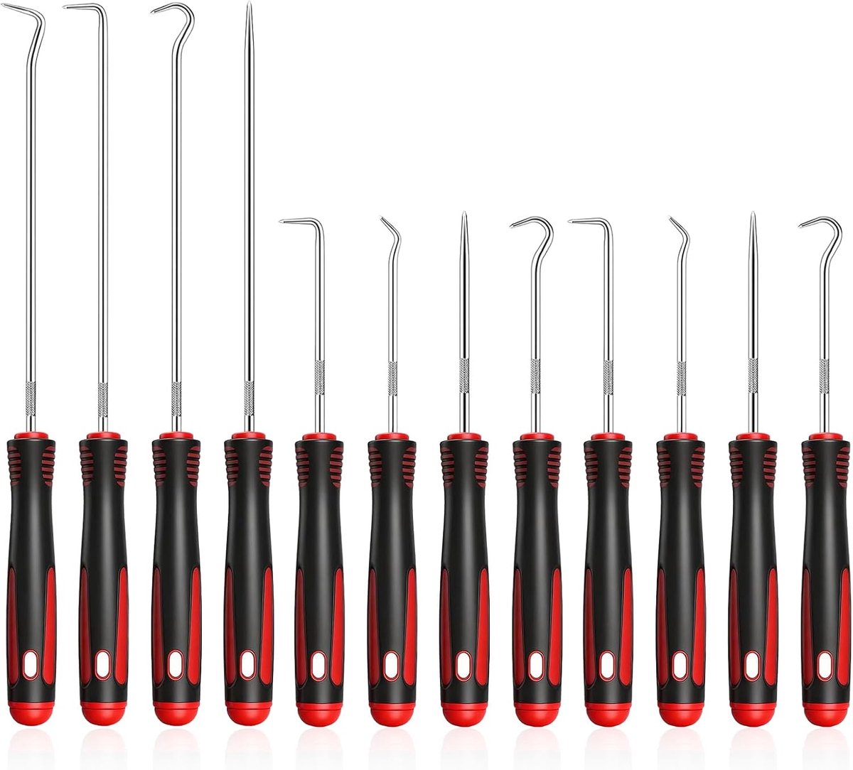 12 stuks pick- en haakset, chroom-vanadium-staal, haakgereedschap, universeel, rood, asafdichtring, gereedschap, mini-haakset voor olieringen, O-ring, afdichting, autoslangen