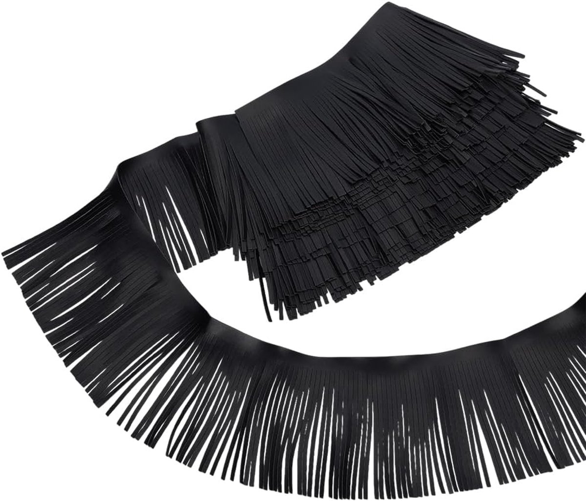 4 m PU Lederen Pony Trim 100 mm Breed Zwart PU Leer Dubbelzijdig Stiksels Kwastje Franje Trim voor DIY Ambachten Kleding Handtas Naaien Jurk Ambachten Versiering Decor