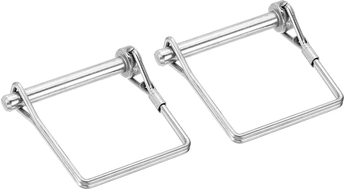2 stuks 304 roestvrij stalen vierkante borgpennen 1/5 inch x 2 inch (6 mm x 50 mm) trekhaak vierkante trekhaak voor boerderijwagen, gazonaanhanger, tuin, zilverkleurig