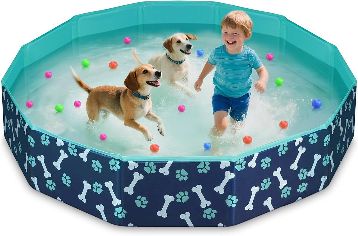 Hondenzwembad voor grote honden, kinderbadje voor kinderen, hondenzwembad, opvouwbaar, antislip en verdikt pvc, kinderbadje met patches en afvoerventiel (120 x 30 cm)