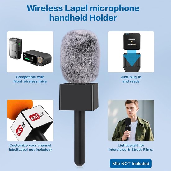 Handheld Adapter voor DJI Mic 2/Mini, Rode Wireless Go 2/3, Hollyland Lark M1/C1, BOYA Mini & More, Interivew Go Draadloze Lavalier Microfoonhouder, Interview Rig voor Vlogging Youtuber — afbeelding 3