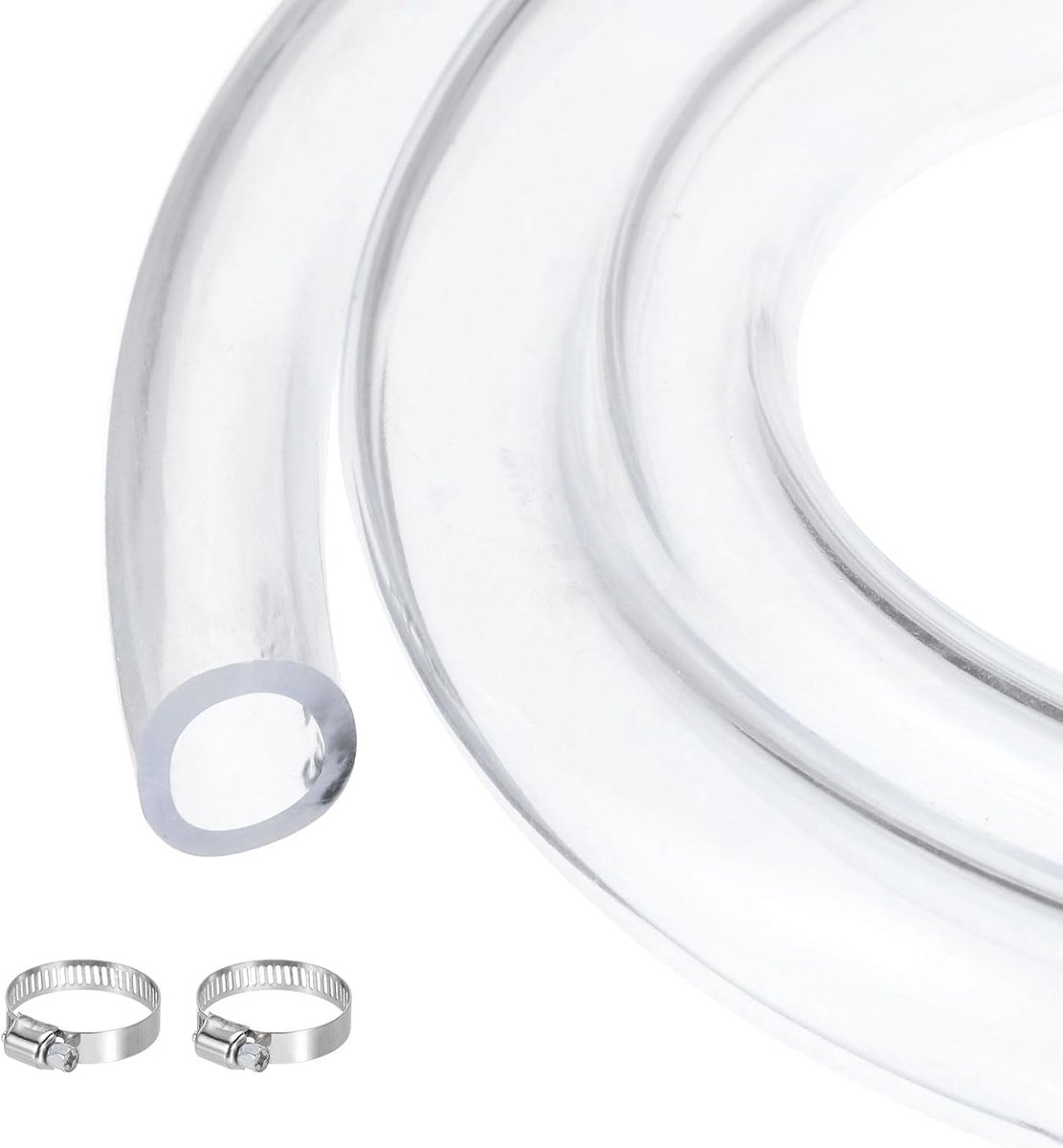 Heldere pvc-slang, 12,7 mm x 18 mm, kunststof pvc-slang, flexibele waterslang voor industriële slangen, aquaria, pompen, 1/2 inch ID, met 2 klemmen