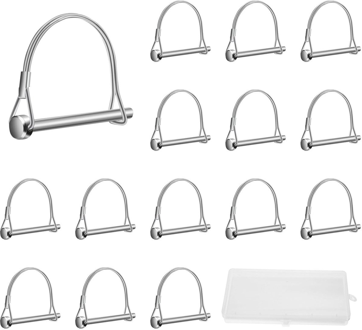 15 stuks opvouwbare stiften in D-vorm, 4,5 x 40 mm, vergrendelingspen, assortiment vouwpennen, met ratelsluiting voor tuin, gazon, aanhangers