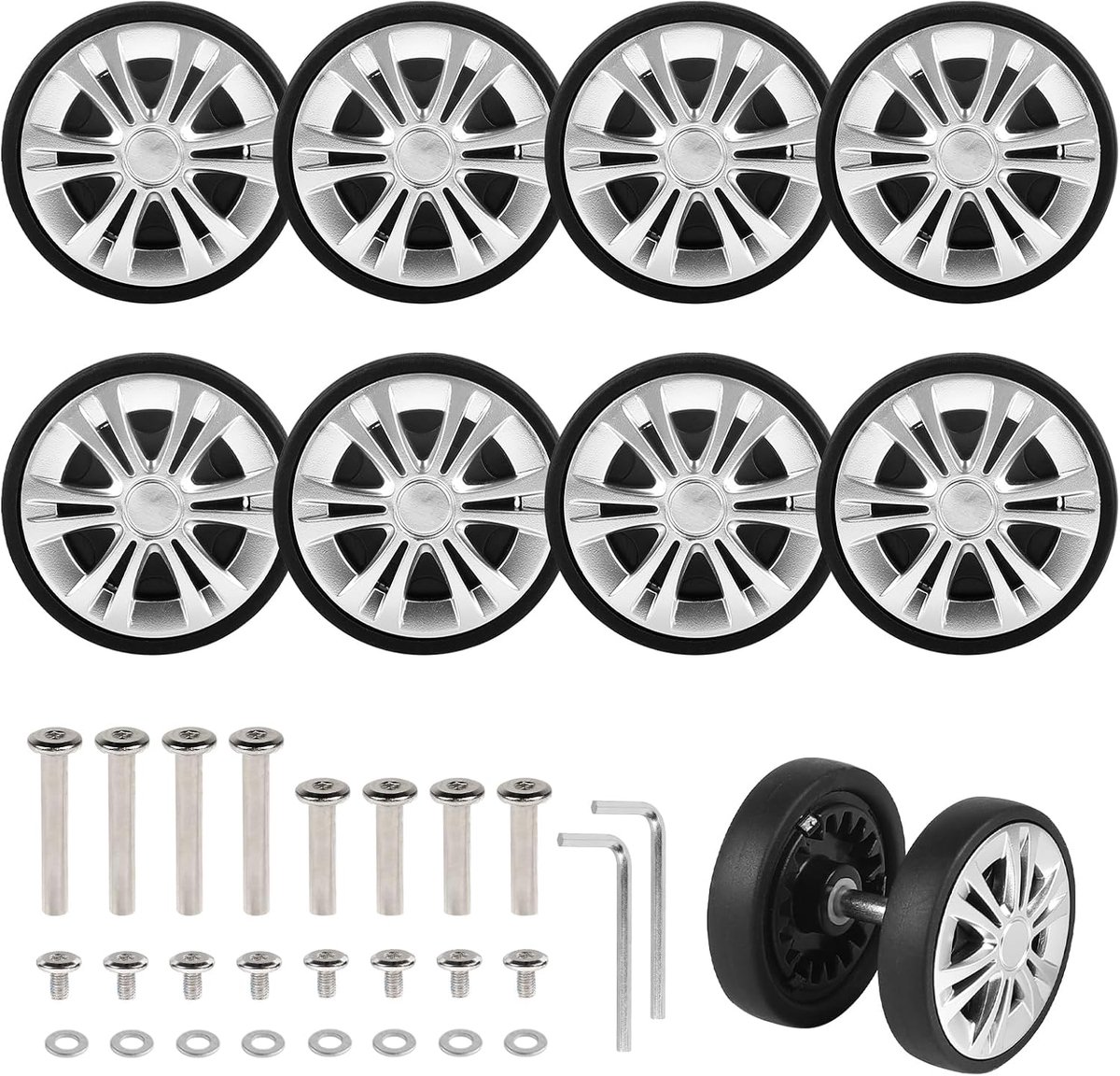 8 stuks Koffer vervangingswielen 55mm x 12mm, Kofferwielen vervangingswielen voor bagage met dubbele wielen, Koffer rollen vervangingswielen voor bagage, rubberen vervangingswielen met