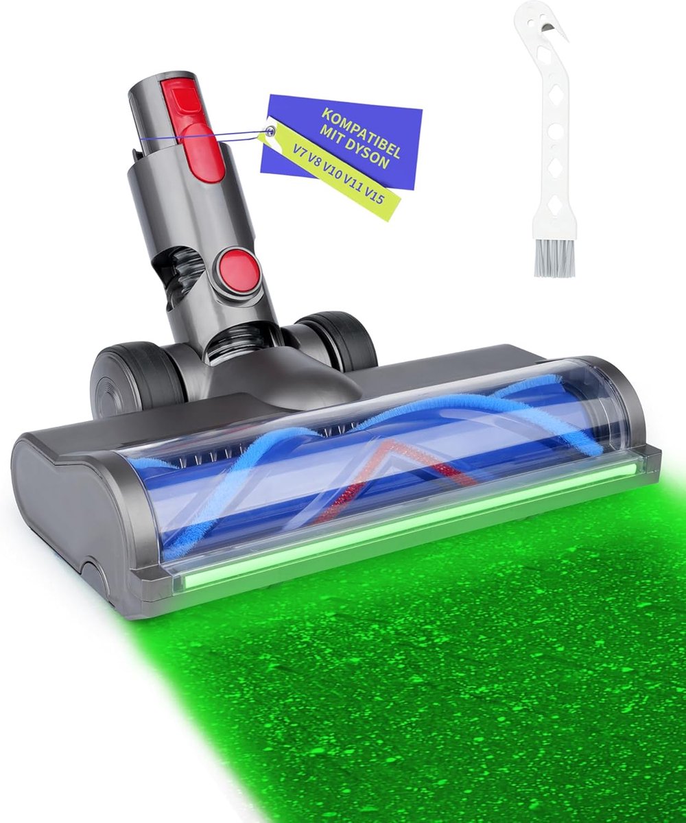 Borstel voor Dyson V7, V8, V10, V11, V15 met groen ledlicht, borstelwals, vloerborstel, geschikt voor harde vloeren en laagpolige tapijten, stofzuigeraccessoires, reserveborstel