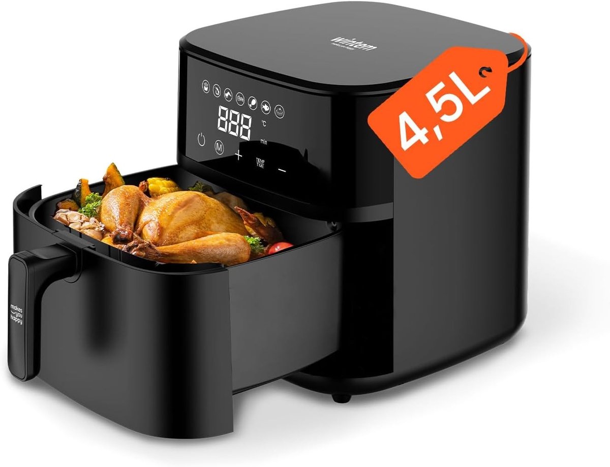 Digitale Luchtfriteuse - Zwart - 4 L - 1200 W met Timer en Instelbare Temperatuur - Voor Gezond Koken