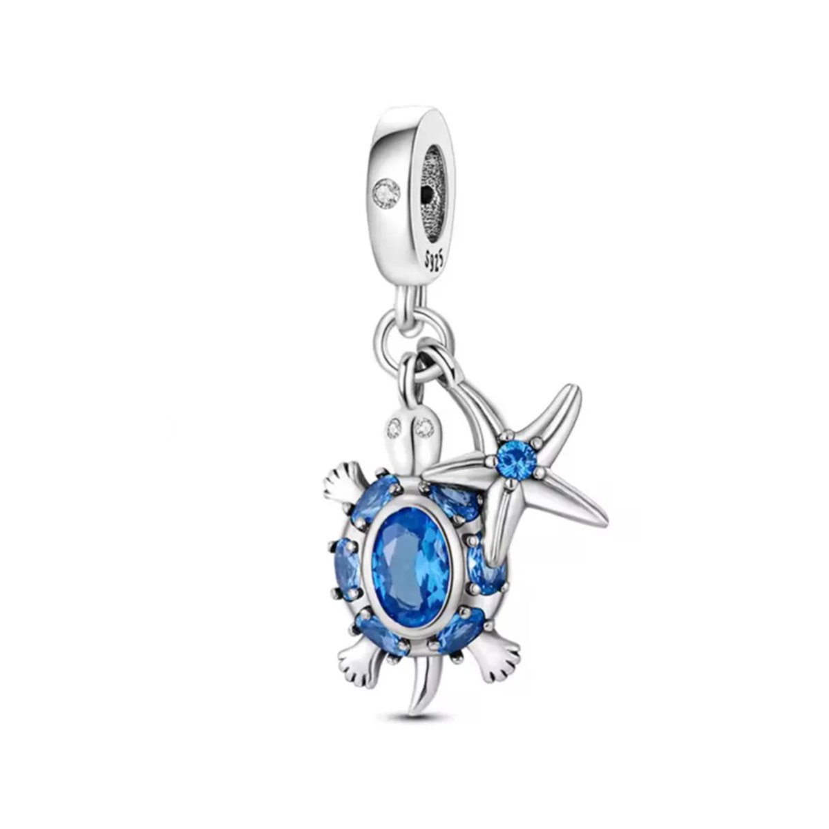 Fler® | Bedel | Past op populaire bedelarmbanden (standaard - 3mm) | Zeeschildpad Bedel | Hangbedel Charm | 925 sterling zilver | Blauwe & transparante zirkonia | Valentijnsdag Cadeau | Sinterklaas kado | Kerstcadeau |Verjaardagsgeschenk |Vriendschap