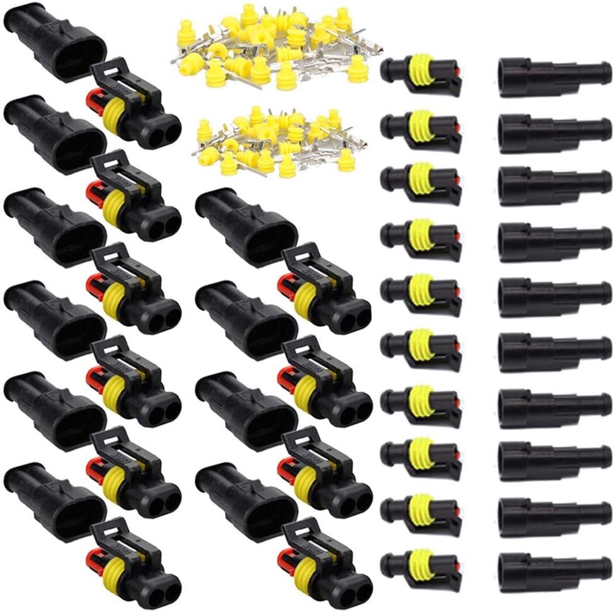 20 Kit 1-pin & 2-pins manier Waterdichte elektrische draad Connector Stekkerbus Mannelijk en vrouwelijk PA66 Nylon behuizing 1,5 mm serie terminals voor motorfiets Auto Truck Marine