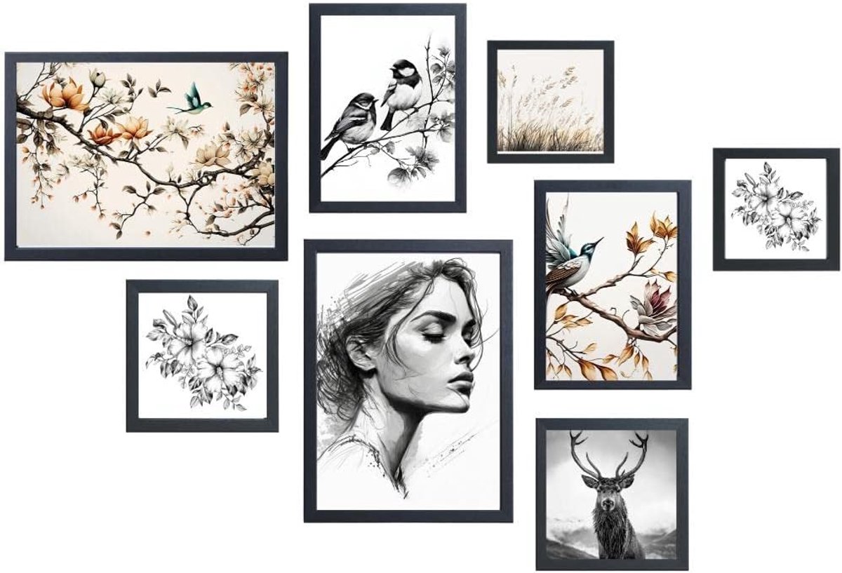 Klee Fotolijstset, 8-delige set, zwart, van echt hout, houten lijst, fotowand set met lijst, collage fotolijst