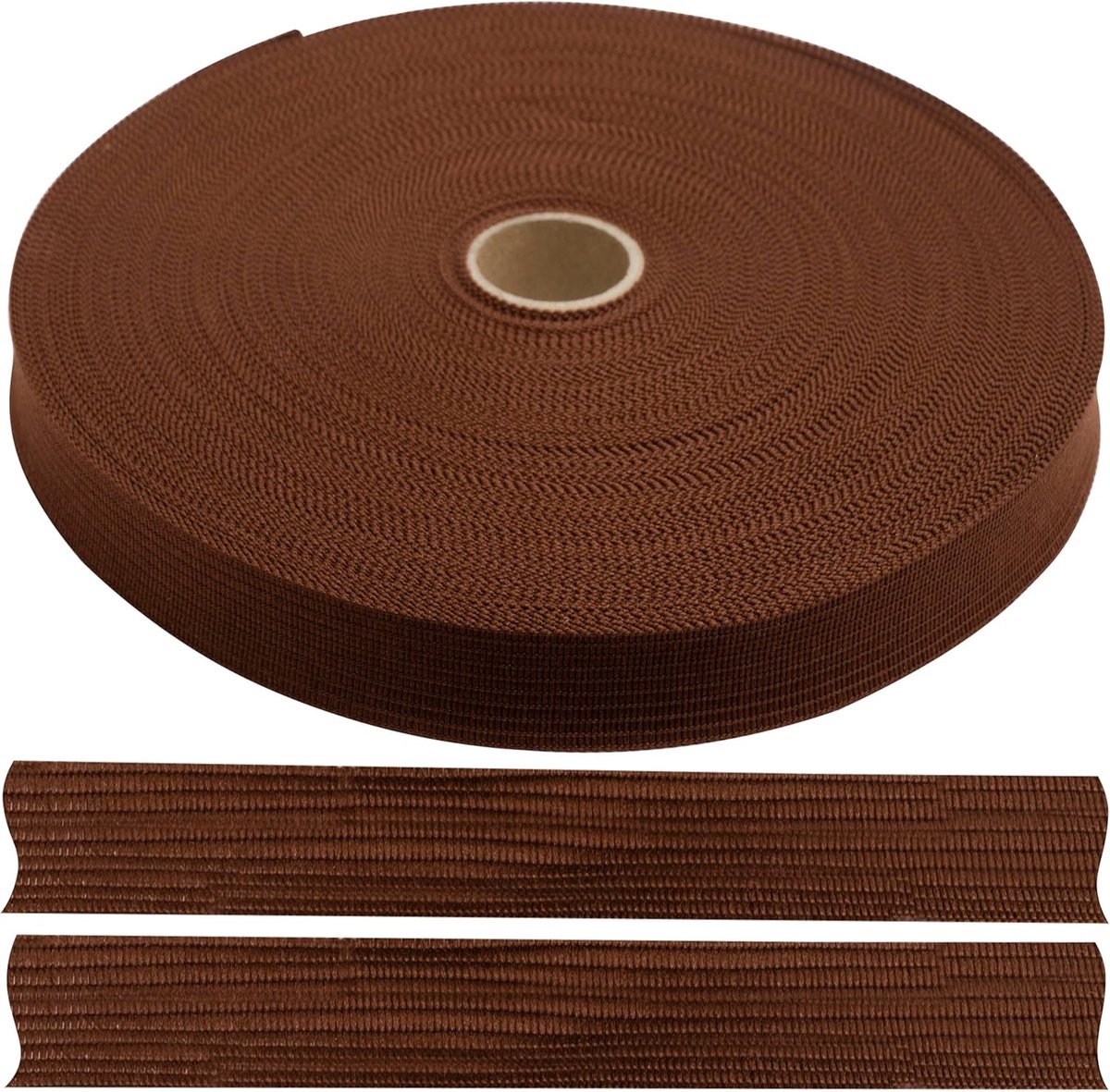 - C77537 - rol ripslint van polyester, 50 meter x 15 mm - kleur bruin - kleding kussen dekbedden